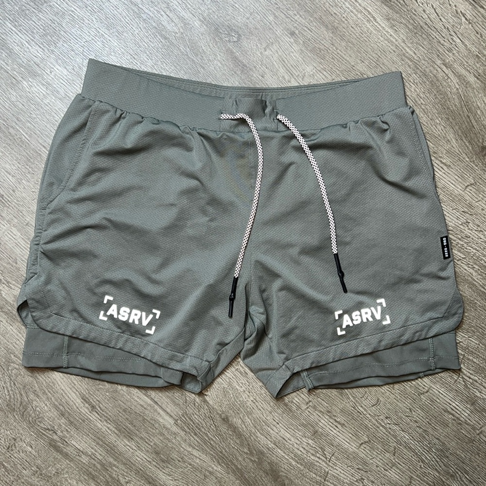 ASRV Men's Athletic Shorts in Olive Gray with White Drawcords